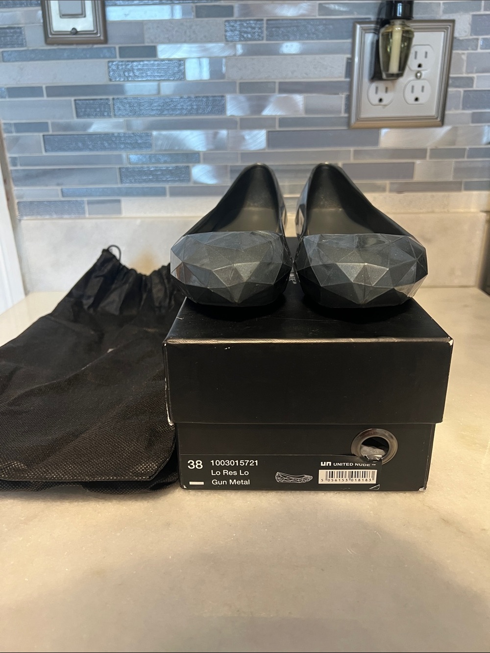 United Nude Gun Metal Geometric Toe Ballet Flats